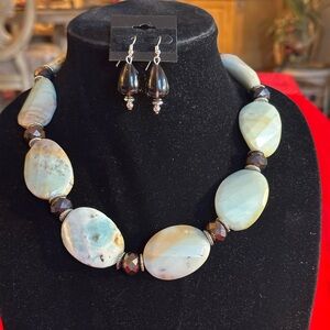 Handcrafted Quartz & Crystal Necklace & Smoky Quartz Earring set.